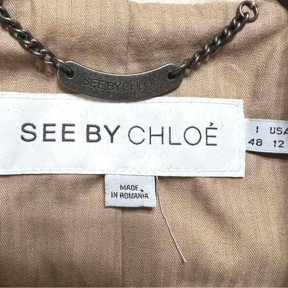 See By Chloe Tan & Cream Natural Flax Cotton Button Front Casual Jacket Coat 12 - Picture 13 of 13